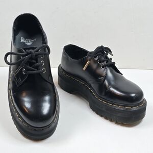 Dr. Martens 1461 Quad Platform Smooth Leather Punk Goth Black Oxford Sz.6